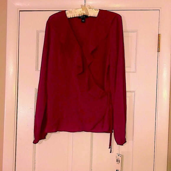 Gorgeous NWT BCX Wine Blouse with Ruffle and Slight Peplum - Picture 2 of 6